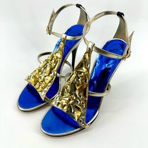 Giuseppe Zanotti Gold and Blue Beaded Statement Heels